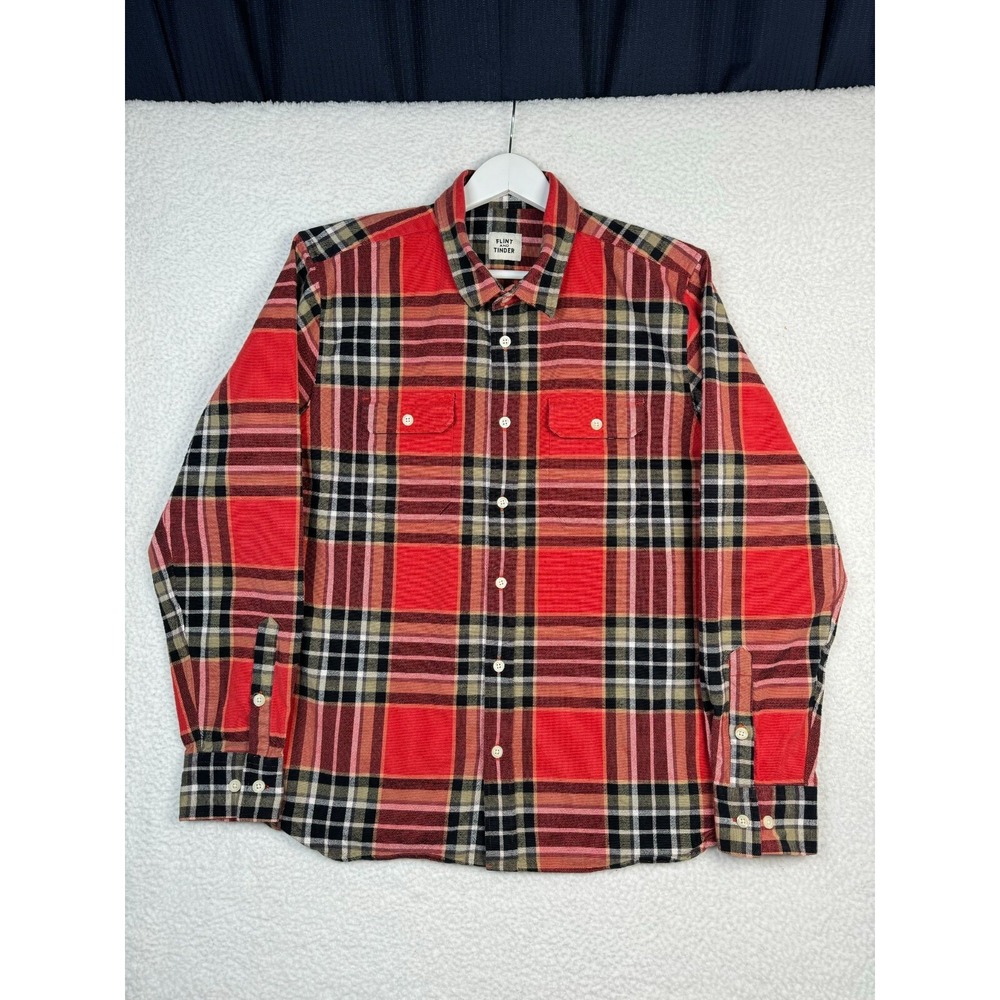 Flint and Tinder Shirt Large Mens Red Plaid Flannel Flap Pockets Button Down